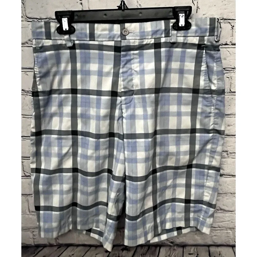 Nike Golf Dri-Fit Blue Gray Plaid Active 12 inch Classic Fit Shorts Mens Size 33